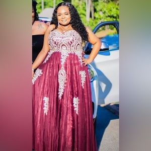 Maroon rhinestone prom dress